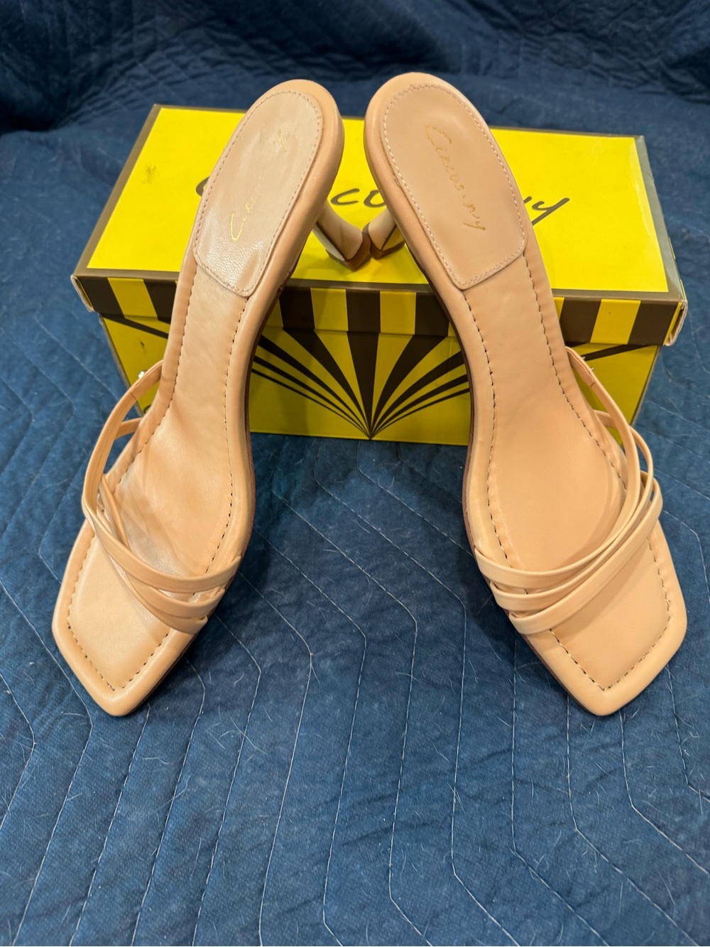 Circus by Sam Edelman Nude Strappy Square-Toe Heeled Mules